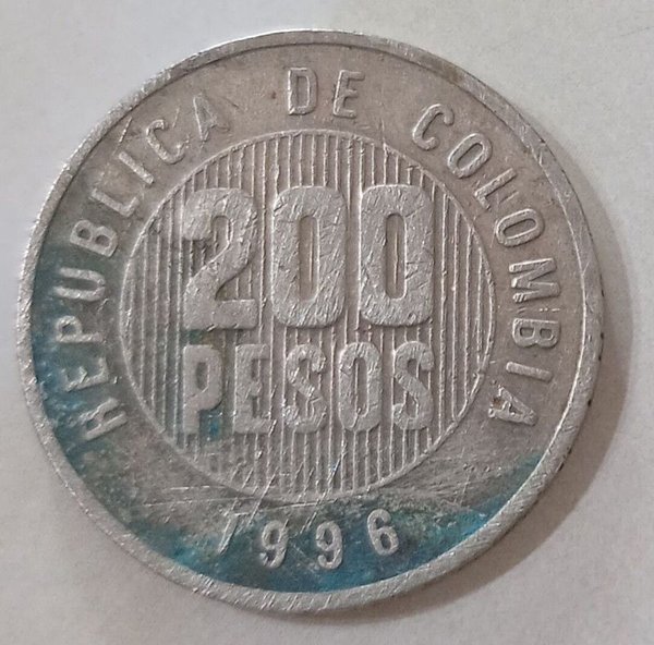 Moneda colombiana de 200 pesos, correspondiente al año 1996 - imagen 1
