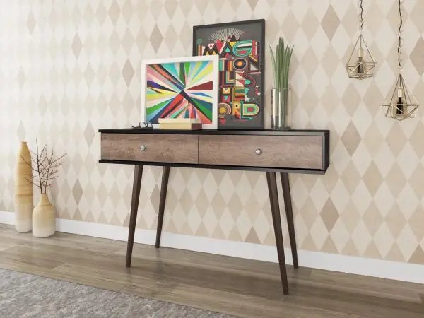 Mesa Aparador Estilo Rústico con 2 Cajones, Negro y Madera