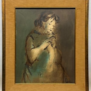 Obra "Dama Tejiendo" de Vicente Martín - Acrílico sobre Cartulina - imagen 2