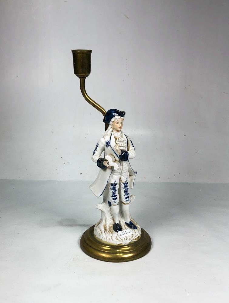 Lámpara de Mesa de Porcelana con Figura y Base de Bronce