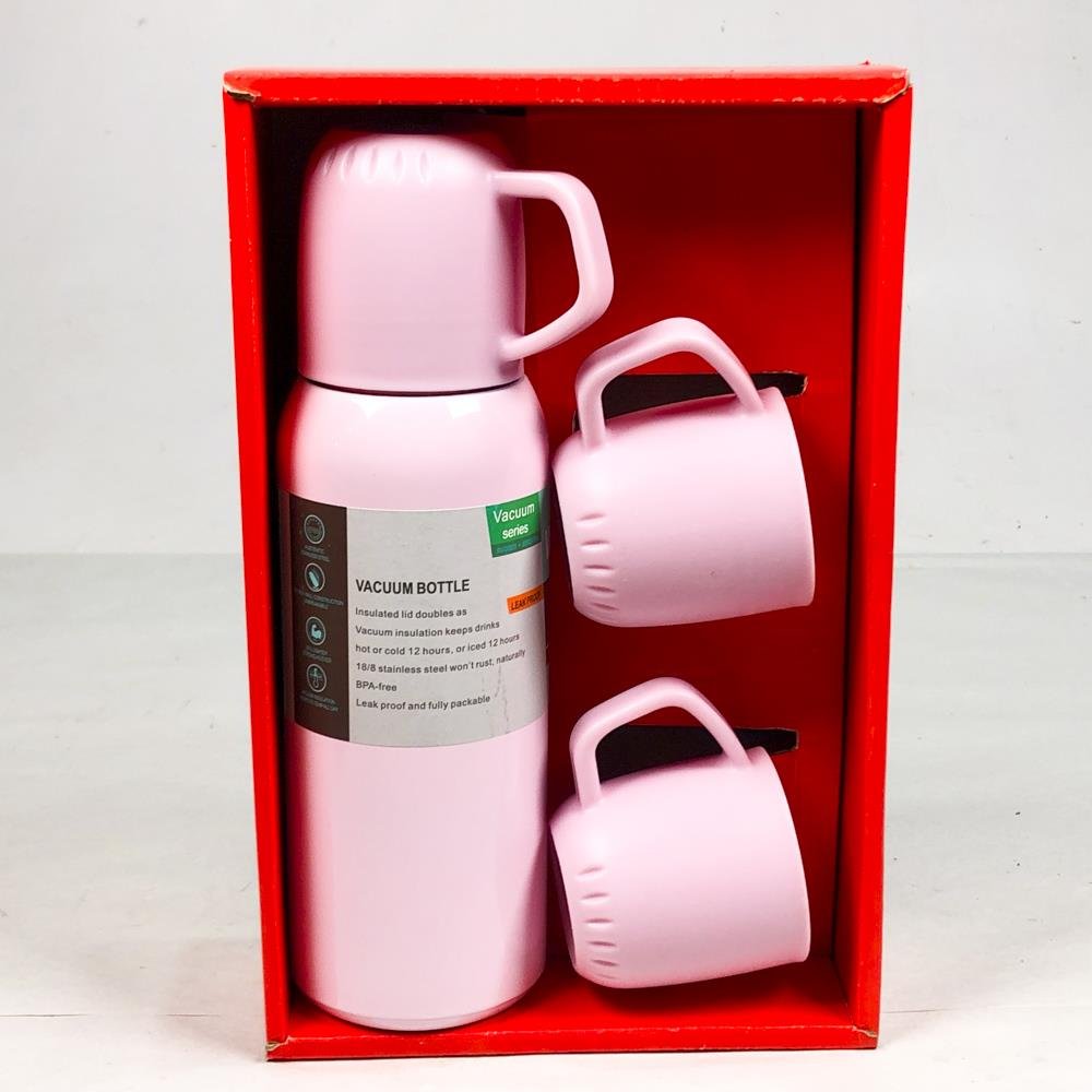 Set de Termo y Tazas Rosas para Camping - Vacuum Flask Set