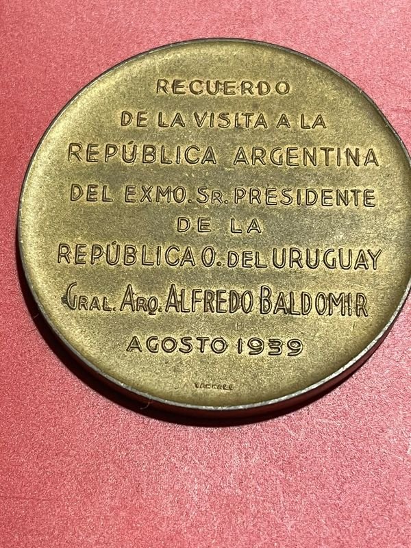 Medalla Conmemorativa Visita Gral. Alfredo Baldomir a Argentina - Agosto 1939