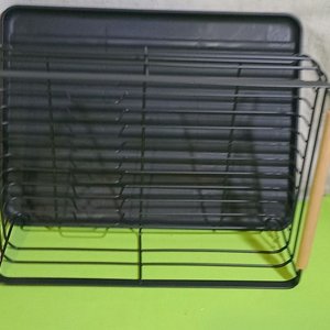 Escurridor de Cubiertos Metálico Negro Mate con Asas de Bambú - imagen 3