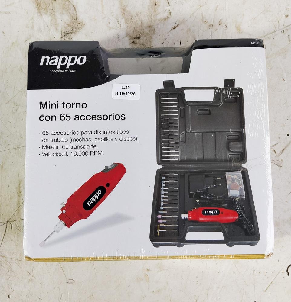 Mini Torno Nappo 12 Volt con 65 Accesorios y Maletín