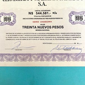 Acción Cervecería y Maltería Paysandú S.A. - Serie Undécima - Década 1980 - imagen 2