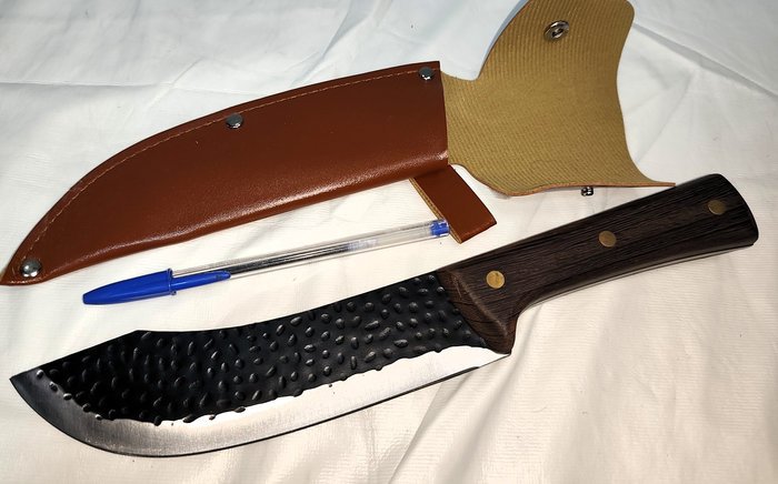 Cuchillo Bowie Nuevo con Empuñadura de Madera y Funda de Cuero