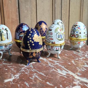 Set de 7 Alhajeros Decorativos Huevo Estilo Fabergé con Motivos Egipcios y Florales - imagen 2