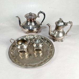 Juego de Té y Café EPNS: Tetera, Cafetera, Azucarero, Lechera y Bandeja - imagen 1