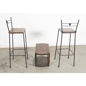 Juego de 2 Sillas Altas de Hierro y Madera con Mesita de Sala Art Decó - imagen 3