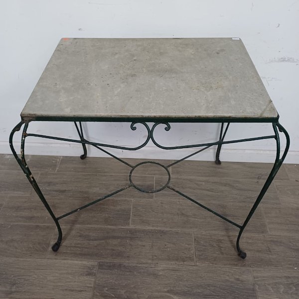 Mesa de Jardín Antigua Hierro y Mármol Restaurada