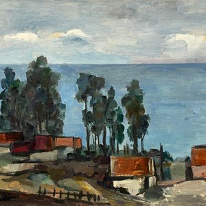 Jonio Montiel "Paisaje con Costa" Óleo sobre Tela - 33 x 41 cm - imagen 1