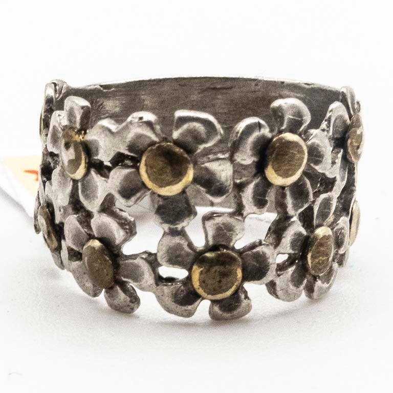 Anillo Doble Flores Plata y Oro con Avería