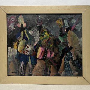 Oleo "Candombe" de Hugo Nantes sobre cartón, 50 x 60 cm - imagen 2