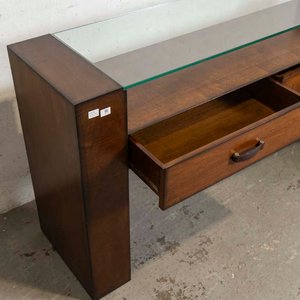 Consola de Madera con Dos Cajones, Tapa de Vidrio y Estante - imagen 2