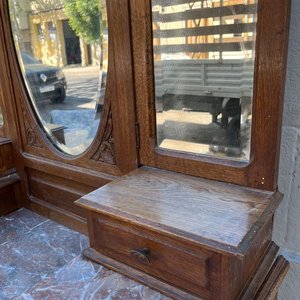 Tocador Antiguo de Roble con 3 Espejos y Tapa de Mármol - imagen 13