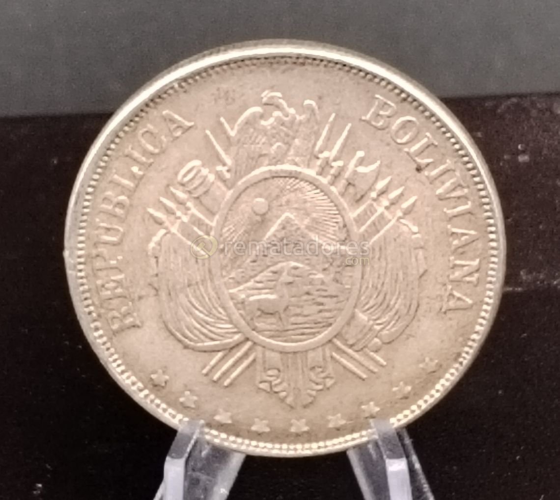 Moneda Boliviana de Plata 1874 - Un Boliviano