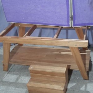 Camilla de Masaje con Escalera y Almohadilla - Cuero Ecológico Blanco y Madera - imagen 2