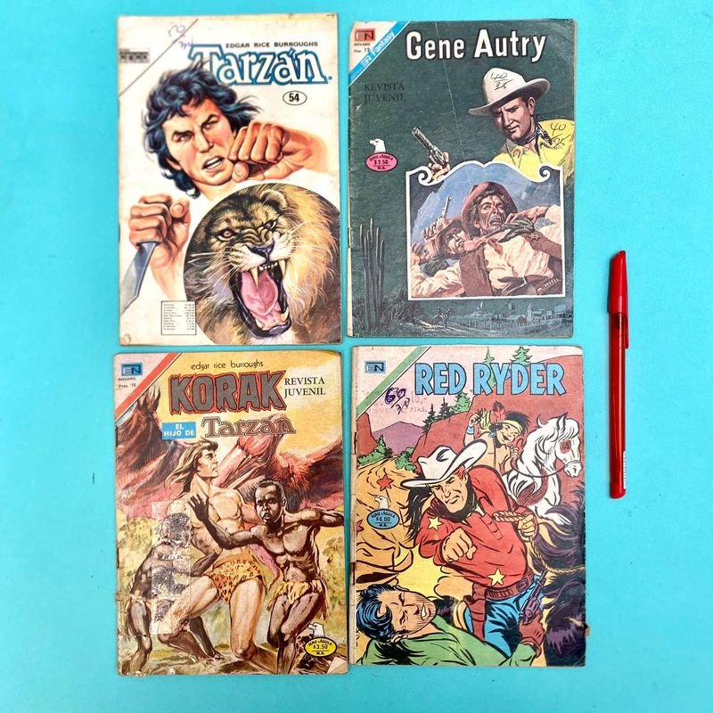 Lote de 4 Cómics Clásicos Novaro "Serie Águila": Tarzán, Gene Autry, Korak, Red Ryder (Años 70)