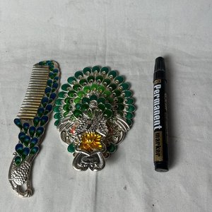 Set de Tocador Antiguo: Espejo y Peine con Diseño de Pavo Real - imagen 7