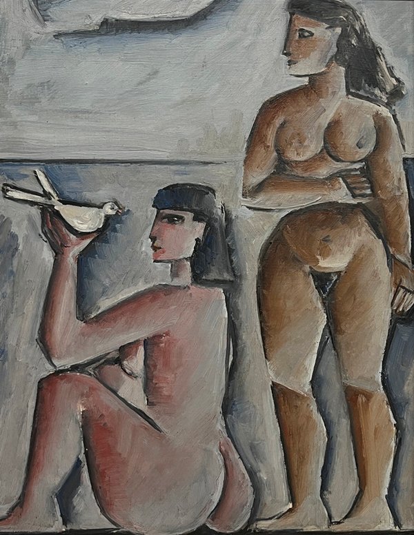 Lote siguiente: Pintura de Mario Mosteiro: Desnudos y paloma