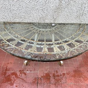 Mesa Antigua de Reja con Vidrio y Diseño de Hojas - imagen 3