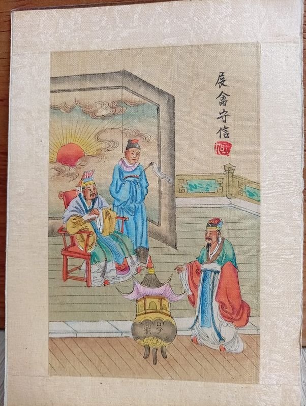 Pintura China Tradicional "Guóhuà" sobre Seda: Escena Histórica Firmada por Baiwen