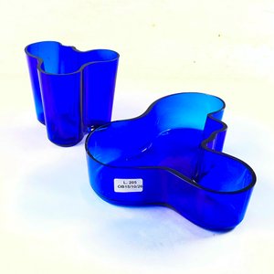 Dos Centros de Mesa de Cristal Azul - imagen 1
