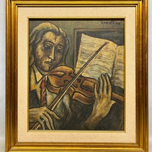 Oleo "Violinista" de Carretero, 34 x 28 cm - imagen 2