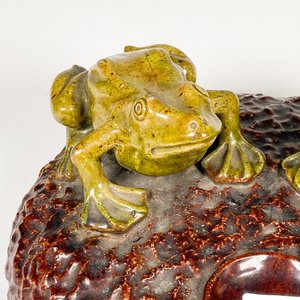 Tintero de Gres Esmaltado con Dos Ranas Decorativas - imagen 3