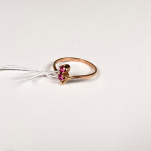 Anillo de Oro con Dos Piedras Rojas Talla 16 mm - imagen 2
