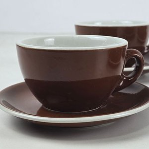 Seis Tazas de Té de Porcelana Inglesa Marrón con Platillos - imagen 2