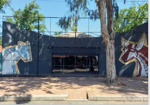 Puerta de metal con mural de arte gráfico en buen estado - imagen 1