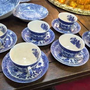 Juego de Té Antiguo Loza Azul y Blanca Estilo Oriental - 12 Piezas - imagen 2