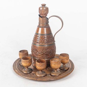 Juego de Licor de Madera Tallada con Jarra y 6 Vasos - imagen 1