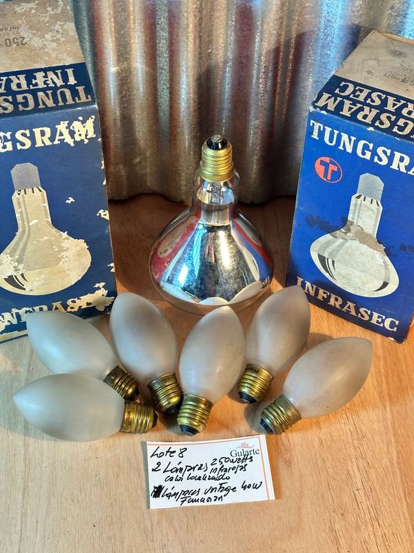 2 Lámparas de Calor 250 Whats y 6 lámparas esmeriladas vintage