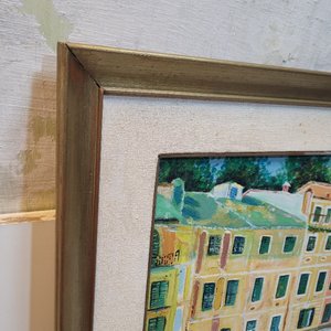 Cuadro al Óleo: Paisaje Portuario con Embarcaciones y Edificios, Firmado y Enmarcado - imagen 4