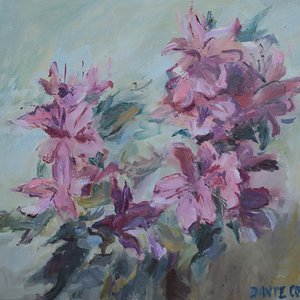 Óleo Floral de Dante Cola, Firmado, Marco Dorado a la Hoja - imagen 3