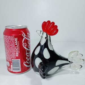 Figura Decorativa Gallo Cristal Soplado Negro y Blanco - imagen 2