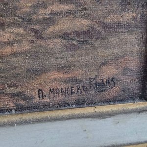 Dos Antiguos Óleos Firmados: Paisaje Rural y Escena Náutica - imagen 3