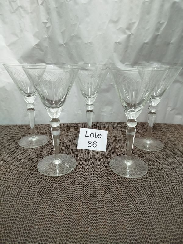 Juego de 5 Copas de Cristal Tallado para Cóctel o Vinos Dulces