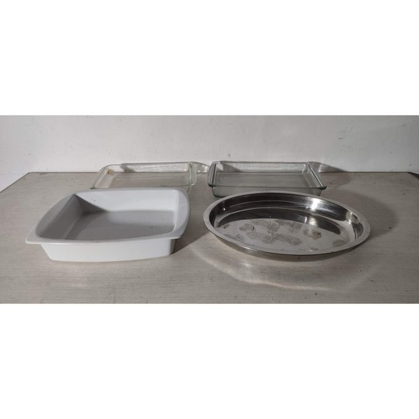 Set de 4 Fuentes de Cocina: Pirex, Loza y Acero Inoxidable