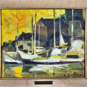 Óleo sobre lienzo "Atardecer en el Puerto" de Zoma Baitler - imagen 3