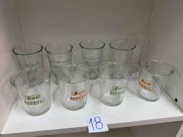 Set de 9 Vasos de Vidrio Grueso con Diseños "Le café au lait" y "Bon Appétit!" - imagen 1