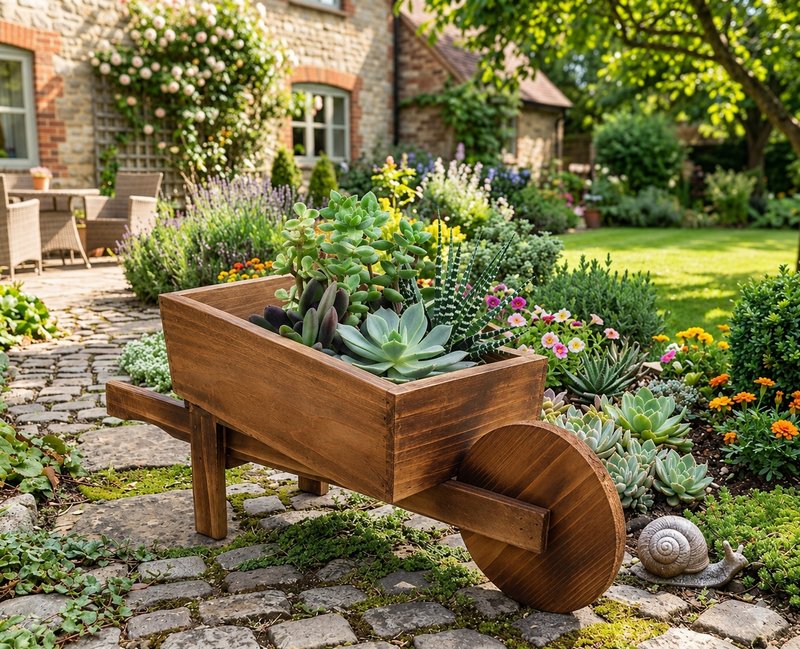 Maceta Decorativa de Jardín Estilo Carretilla de Madera