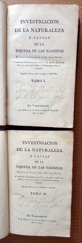 Riqueza de las Naciones Tomo I y II - Adam Smith - Edición 1805