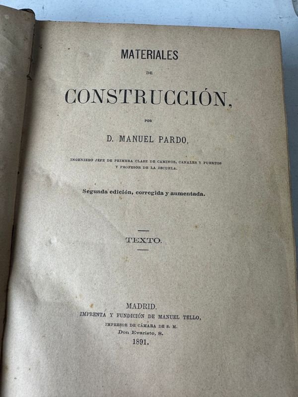 Libro de materiales de construcción por D Manuel Pardo - Madrid 1891 - imagen 3