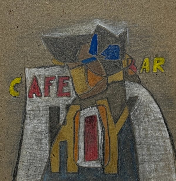 Walter Deliotti "Café/Hoy/Bar" Óleo y Lápiz sobre Cartón - imagen 1