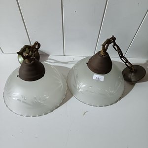 Par de Plafones Antiguos con Cadena y Detalle Grabado - imagen 7