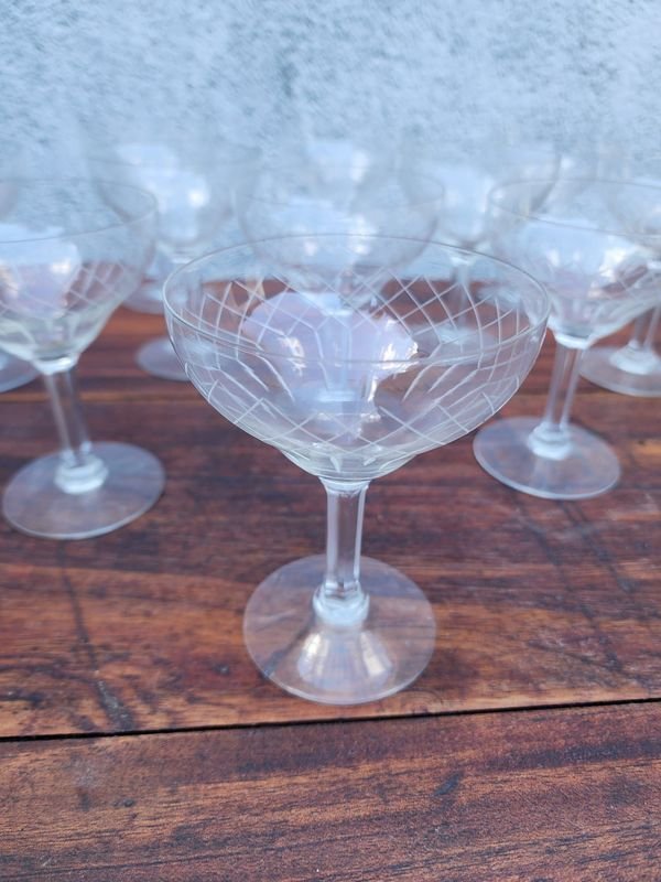 Copas de Champagne de Cristal Tallado