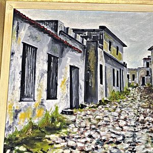 Cuadro al Óleo "Calle Empedrada" Firmado L. Armstrong - 69 x 48 cm - imagen 3